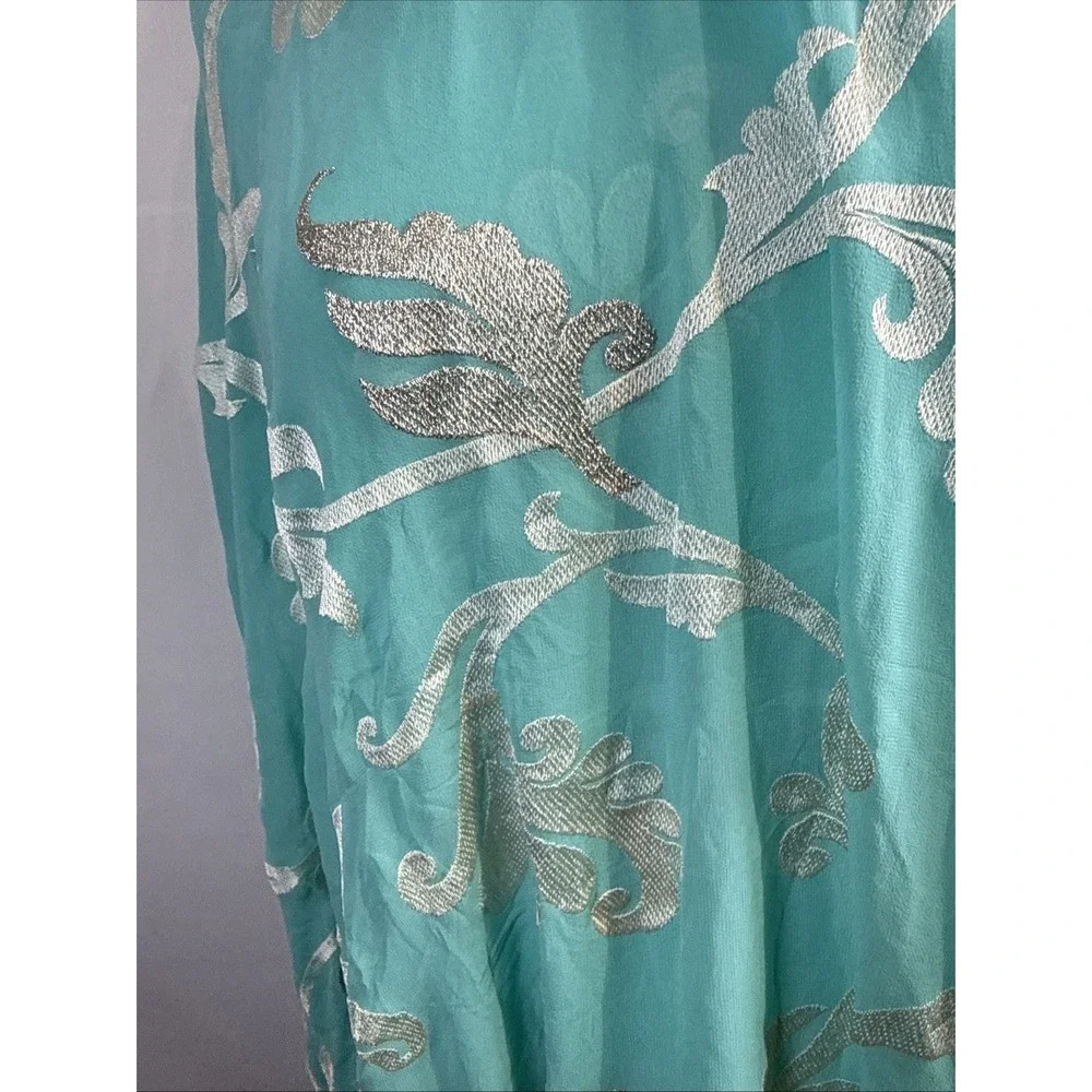 Indian Blue Silver Embroidery Resham Gotta Doppata Large Size 92 X 40